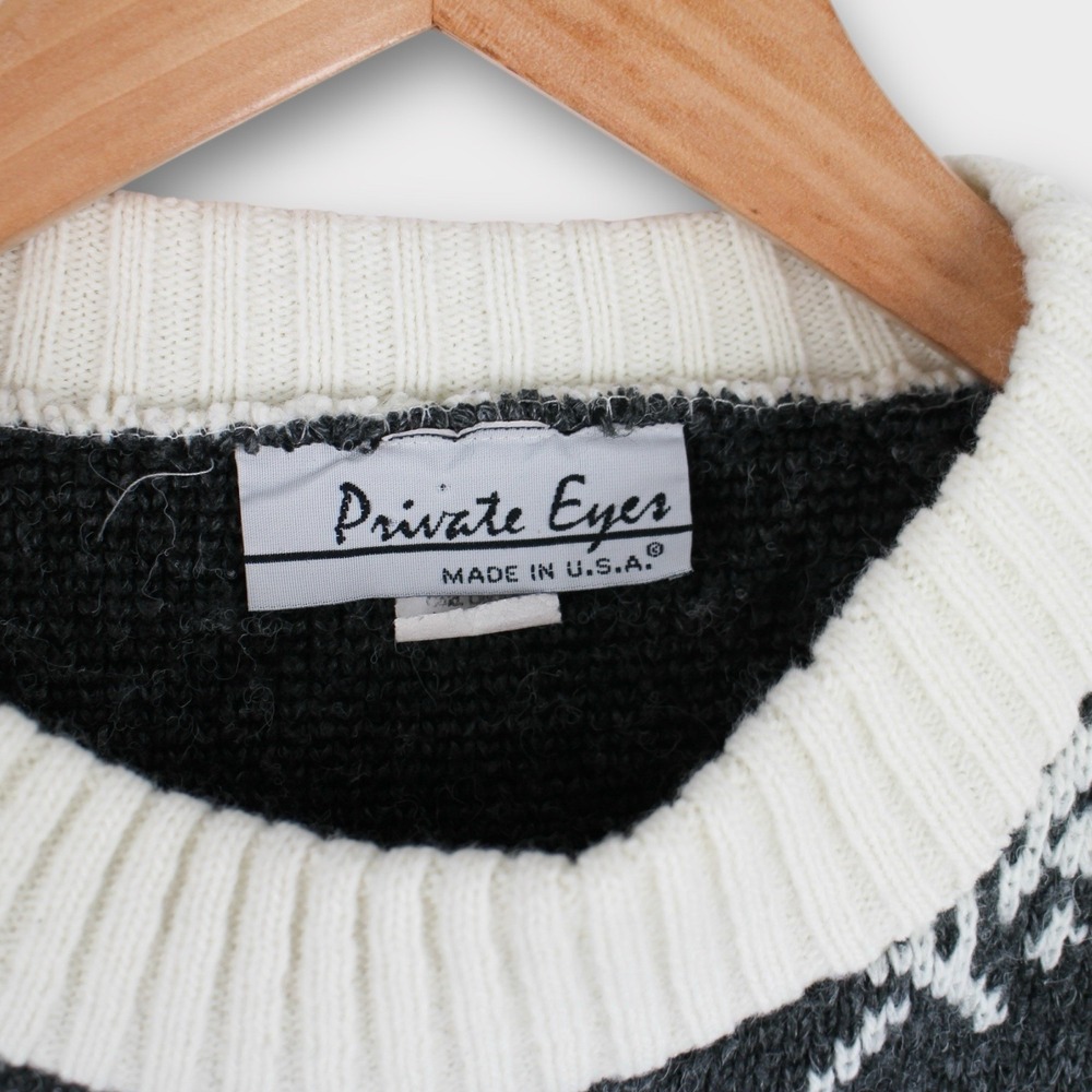 Vintage Private Eyes Nordic Sweater Women's Medium Gray Black White Polar Bear - Picture 3 of 4
